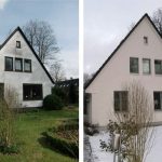 links: vor der Maßnahme | WIRUS Kunststoff-Fenster MD73 | Rahmen: 5-Kammer-System, 73 mm Bautiefe, Uf-Wert 1,3W/m²K | Glas: 3-fach-Wärmeschutz-Glas, Ug-Wert 0,6 W/m²K | WIRUS Haustür Thermo Top, 84 mm Bautiefe, thermisch getrenntes Aluminium-Profil | Montage: Wärmebrückenoptimierte RAL-Montage mit Laibungsdämmung