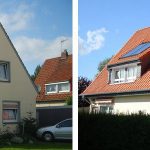 links: vor der Maßnahme | WIRUS Kunststoff-Fenster MD73 | Rahmen: 5-Kammer-System, 73 mm Bautiefe, Uf-Wert 1,3W/m²K | Glas: 3-fach-Wärmeschutz-Glas, Ug-Wert 0,7 W/m²K | Montage: RAL-Montage