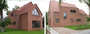 UNILUX Holz/Aluminium-Fenster | Blend/Flügelrahmen: 82 mm Bautiefe | Glas: 3-fach-Wärmeschutz-Glas, Ug-Wert 0,6 W/m²K, WK-2 Beschlag | UNILUX Holz/Aluminium Haustür mit Seitenteil Edelstahl-Griff-Garnitur