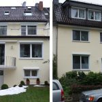 Energetische Sanierung der Gebäudehülle mit Netzwerkpartnern | UNILUX Holz/Aluminium-Fenster | Blend/Flügelrahmen: 82 mm Bautiefe | Glas: 3-fach-Wärmeschutz-Glas, Ug-Wert 0,6 W/m²K, WK-2 Beschlag | UNILUX Holz/Aluminium Haustür mit Seitenteil Edelstahl-Griff-Garnitur | WIRUS Kunststoff-Fenster MD73 | Rahmen: 5-Kammer-System, 73 mm Bautiefe, Uf-Wert 1,3W/m²K | Glas: Wärmeschutz-Glas, Ug-Wert 0,6 W/m²K, WK-2 Beschlag | Rollladen: GROWE Vorbaurollladen mit E-Antrieb | Montage: RAL-Montage